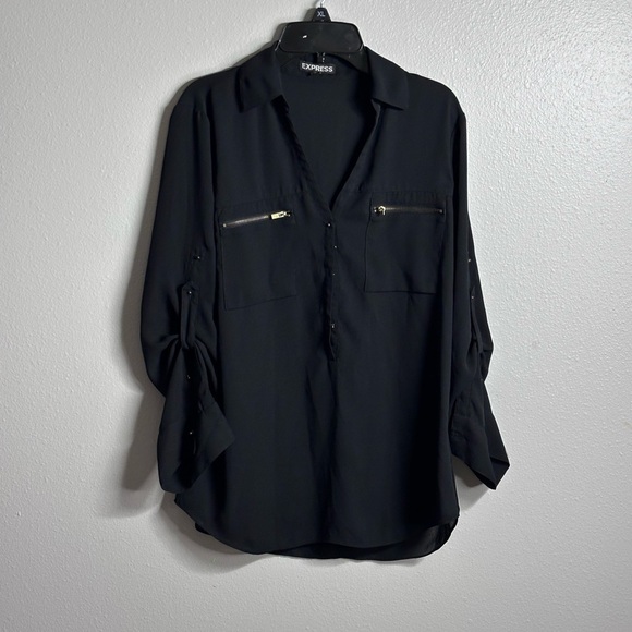 Express Women Black Blouse Button Up Formal Size Small - Picture 1 of 8